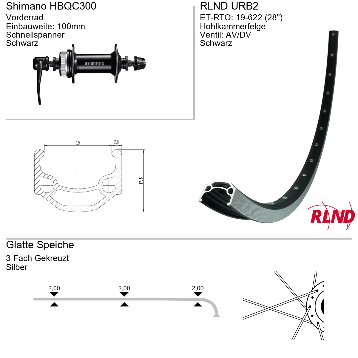 Roland voorwiel URB2 28" 19-622 36g QR HBQC300 zw/zil