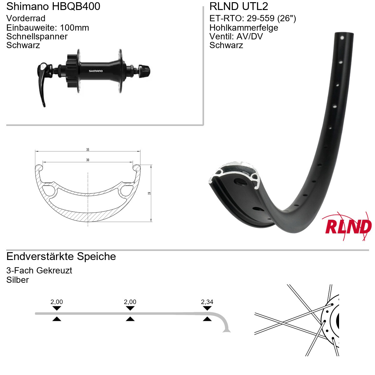Roland voorwiel UTL2 26" 29-559 36g QR HBQB400 zw/zil