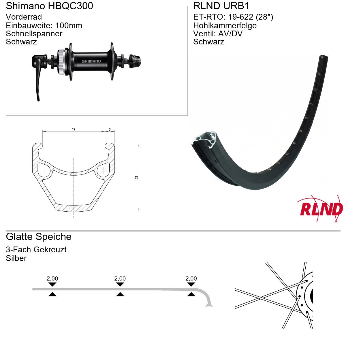 Roland voorwiel URB1 28" 21-622 36g QR HBQC300 zw/zil