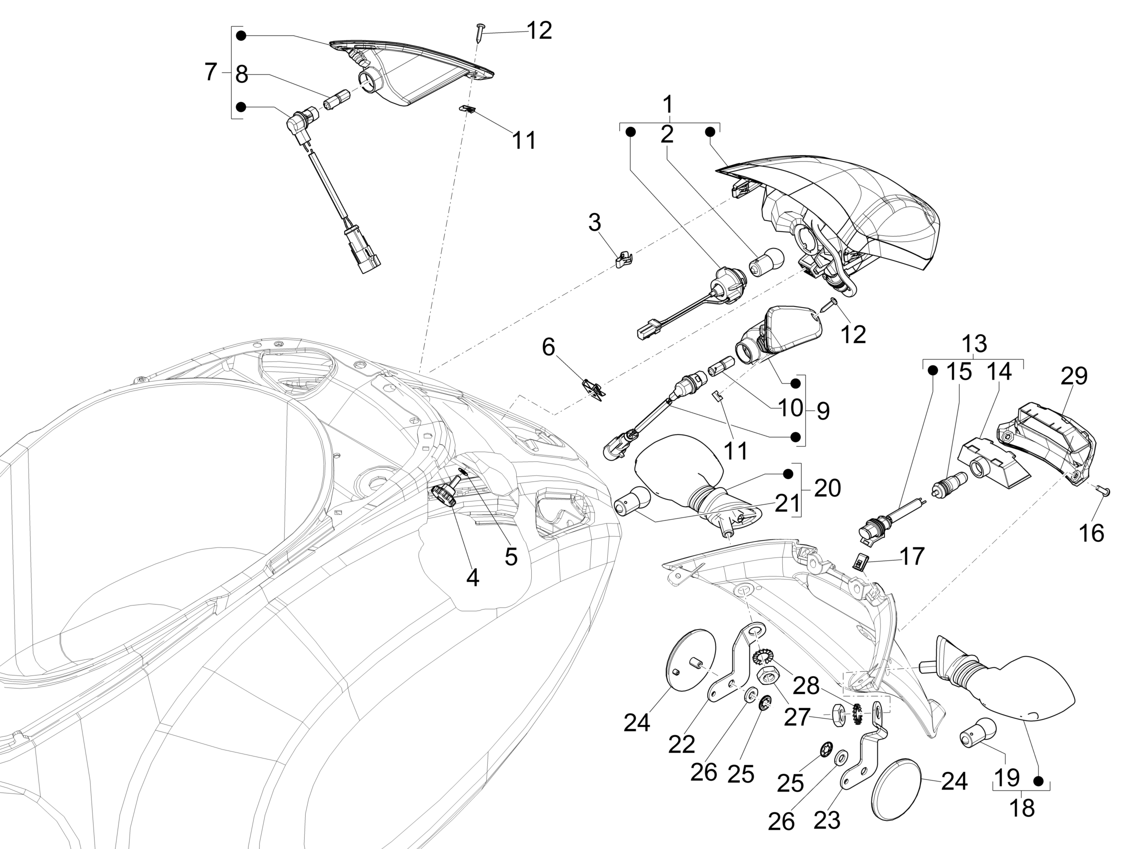 Vespa Sprint 150 4T 3V Iget ABS E4 2016-2023 NAFTA — Achterlichten - Knipperlichten