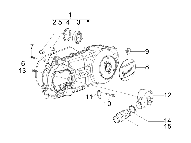 Vespa S 150 4T 2V no ABS E3 2008-2009 EMEA — Krukasdeksel - Koelkap
