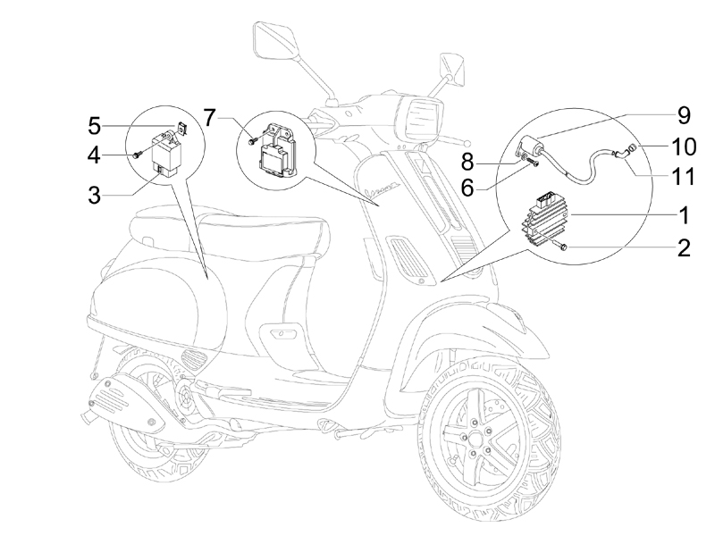 Vespa S 125 4T 2V no ABS E3 2007-2008 EMEA — Spanningsregelaar-CDI-Bobine