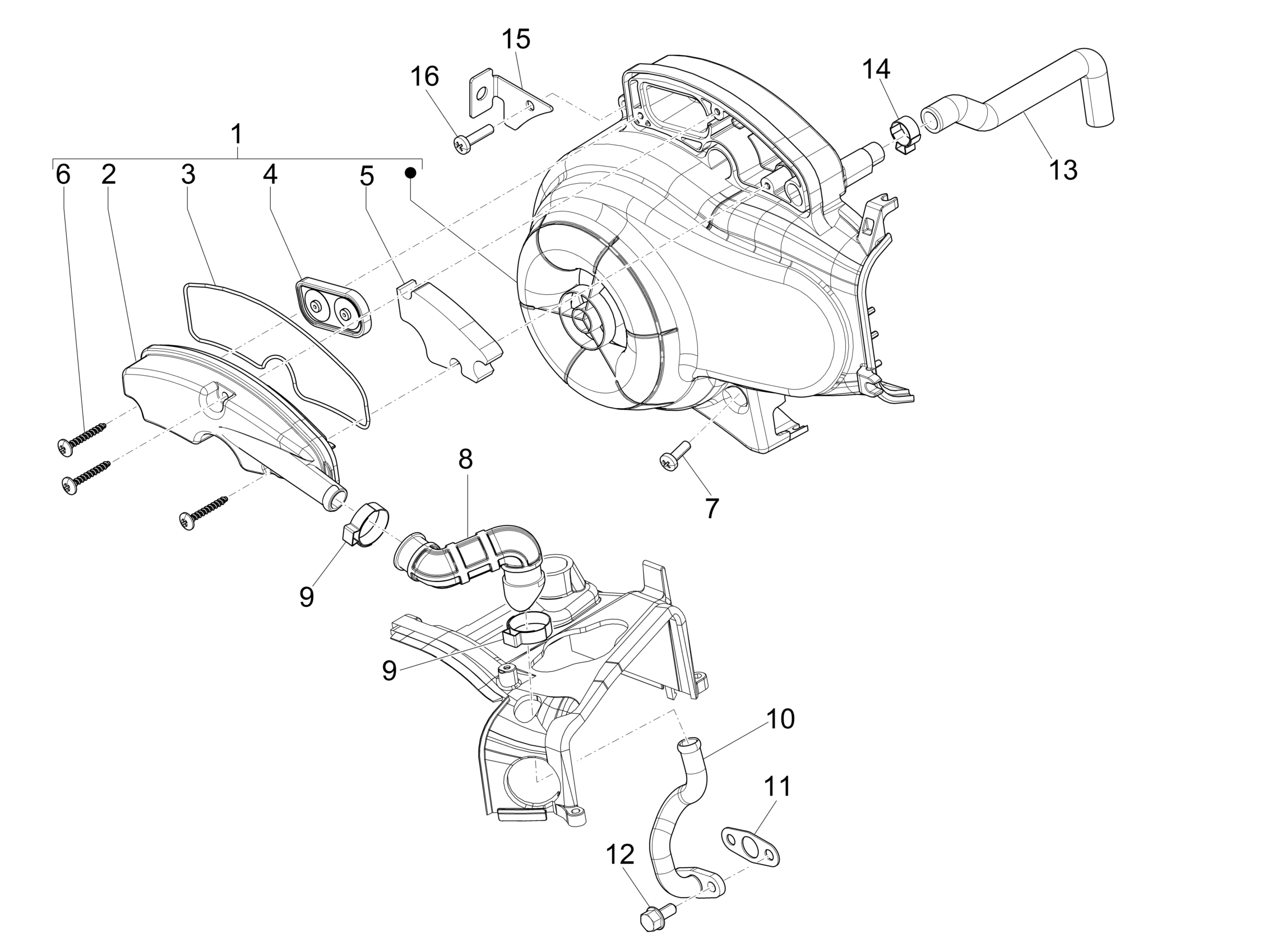Vespa Primavera 50 25 km/h 4T 2V E 4V no ABS E2 2014-2017 EMEA — Luchtfilterhuis