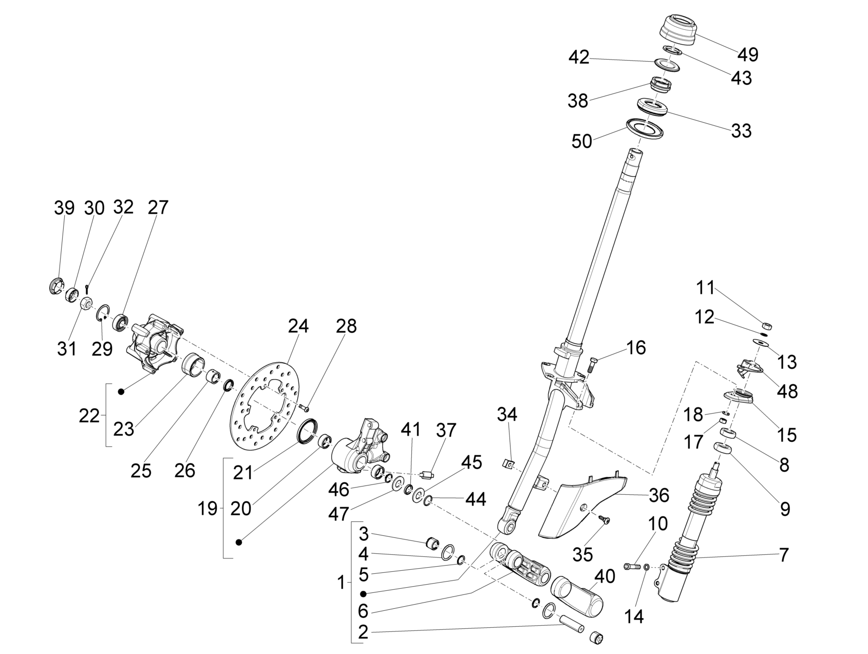 Vespa S 125 4T 3V ie no ABS E3 2012-2017 APAC — Voorvork - Balhoofdset