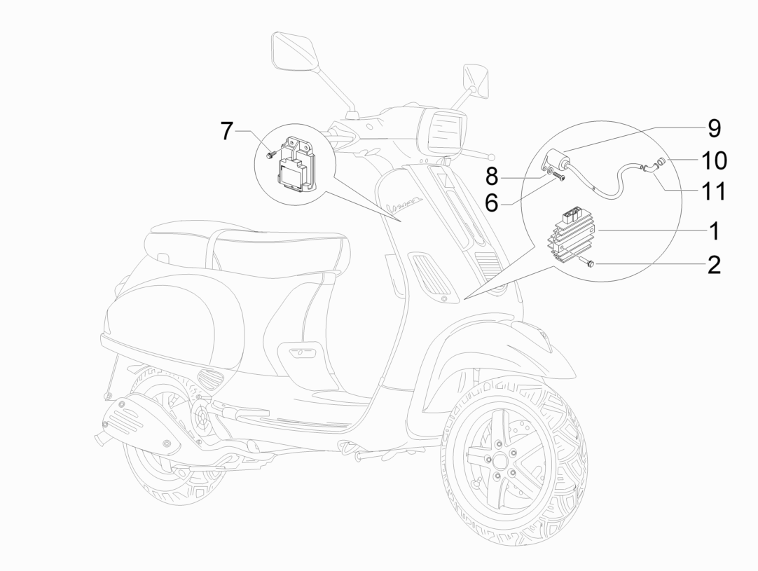 Vespa S 125 College 4T 2V ie no ABS E3 2009-2011 EMEA — Spanningsregelaar-CDI-Bobine
