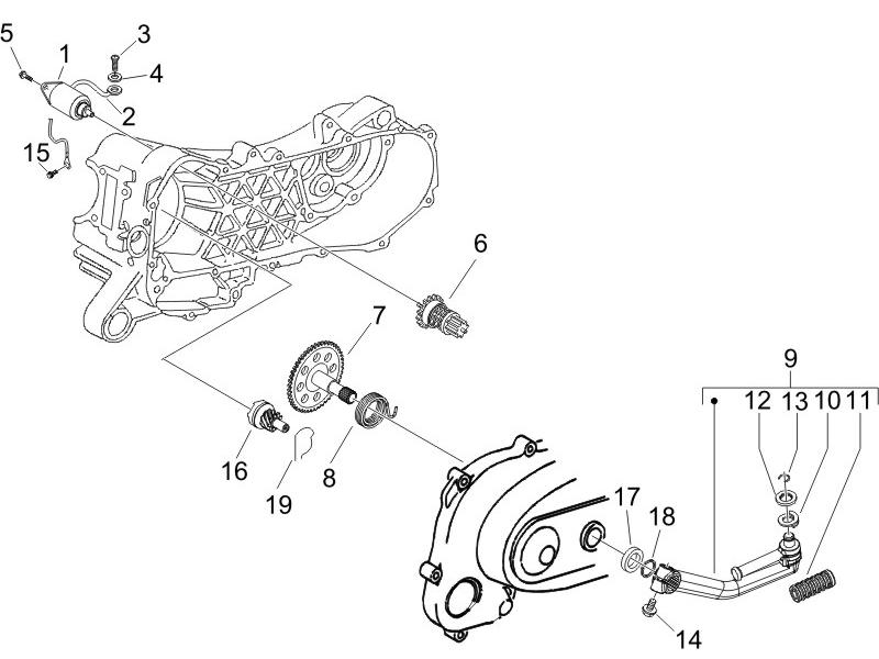 Zip 50 4T 25 km/h no ABS E2 2006-2016 EMEA — Startmotor - Kickstarter