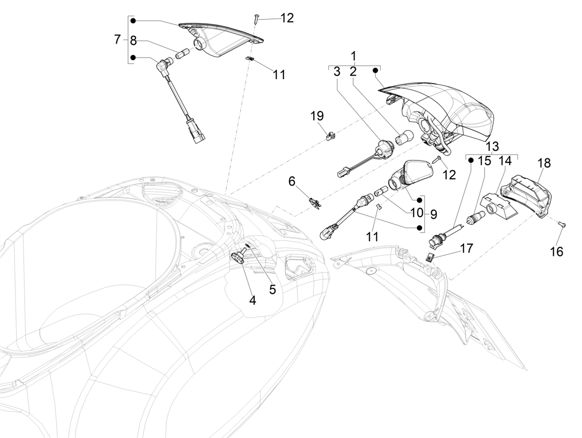 Vespa Primavera 150 E4 E5 75 Anniversario 2021 APAC — Achterlichten - Knipperlichten