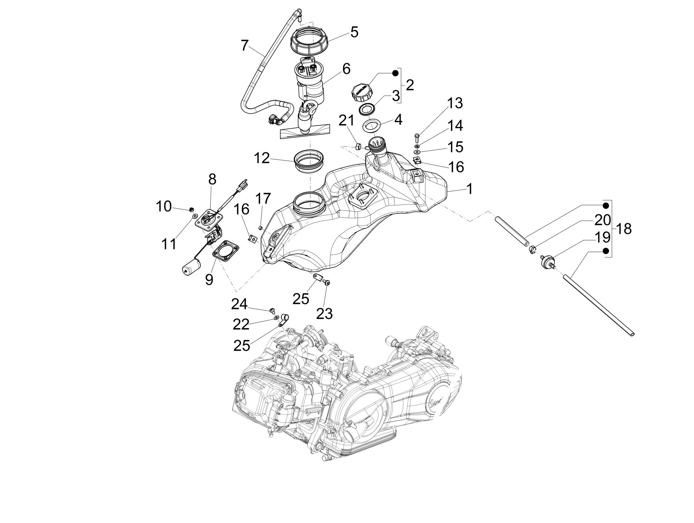 Vespa Primavera 150 4T 3V ie no ABS E3 2015 APAC — Brandstoftank
