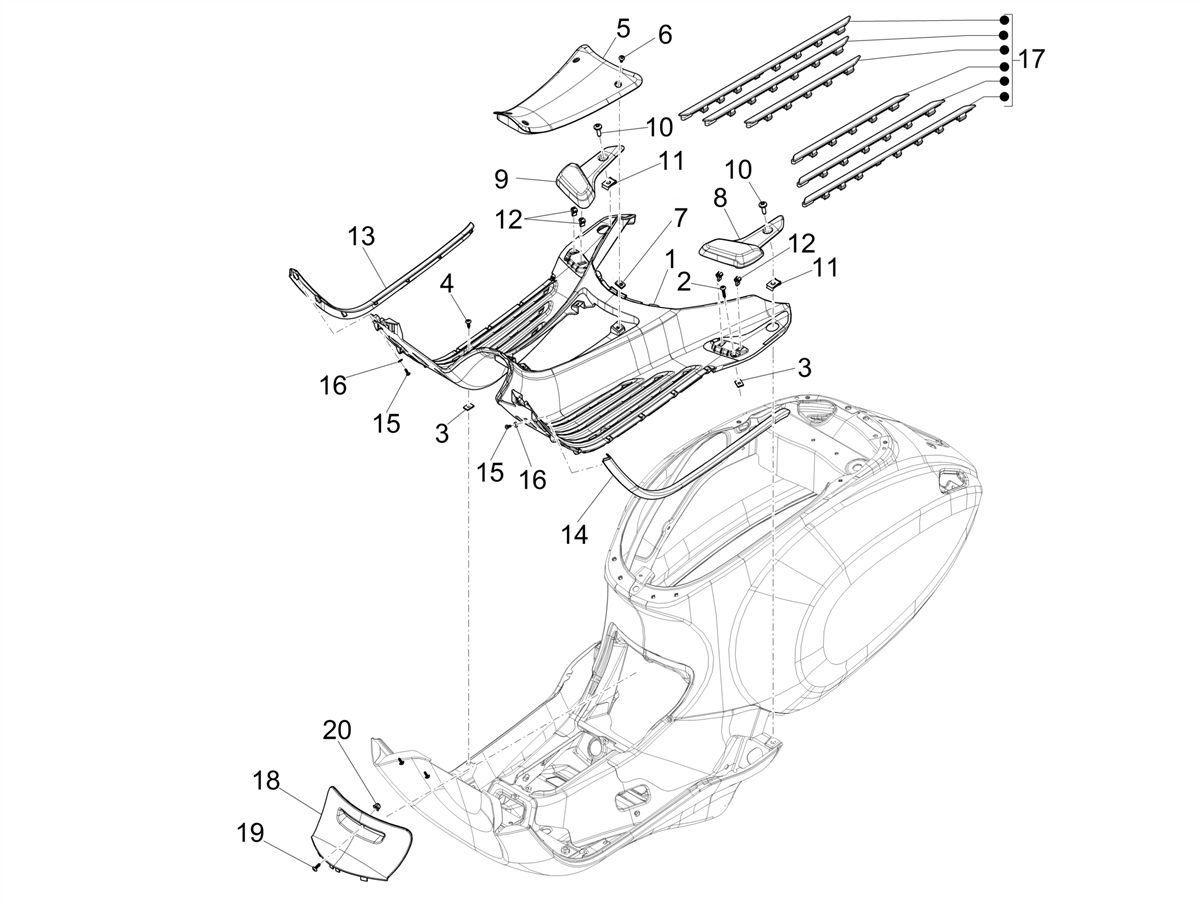 Vespa Primavera 50 25 km/h E5 2020-2021 EMEA — Treeplaat-Voetsteunen