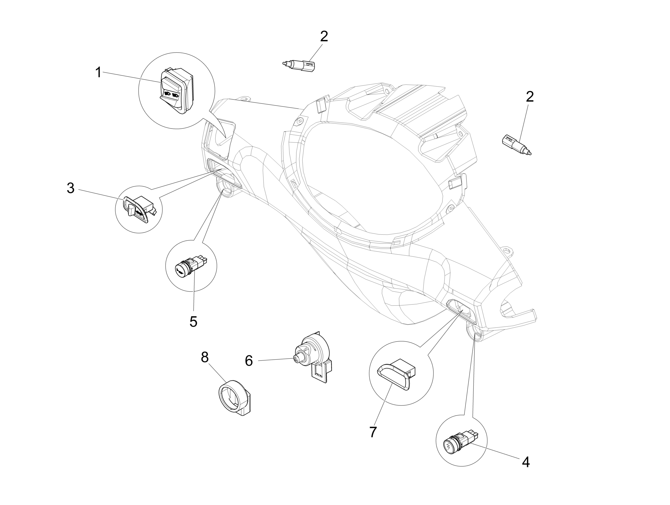 Fly 125 4T 3V ie E3 DT 2013-2015 EMEA — Wisselschakelaar - Wisselschakelaar - Drukschakelaar - Schakelaar