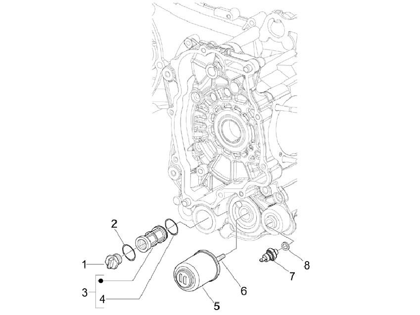 Vespa S 150 4T no ABS E3 2009-2010 APAC — Vliegwieldeksel - Oliefilter