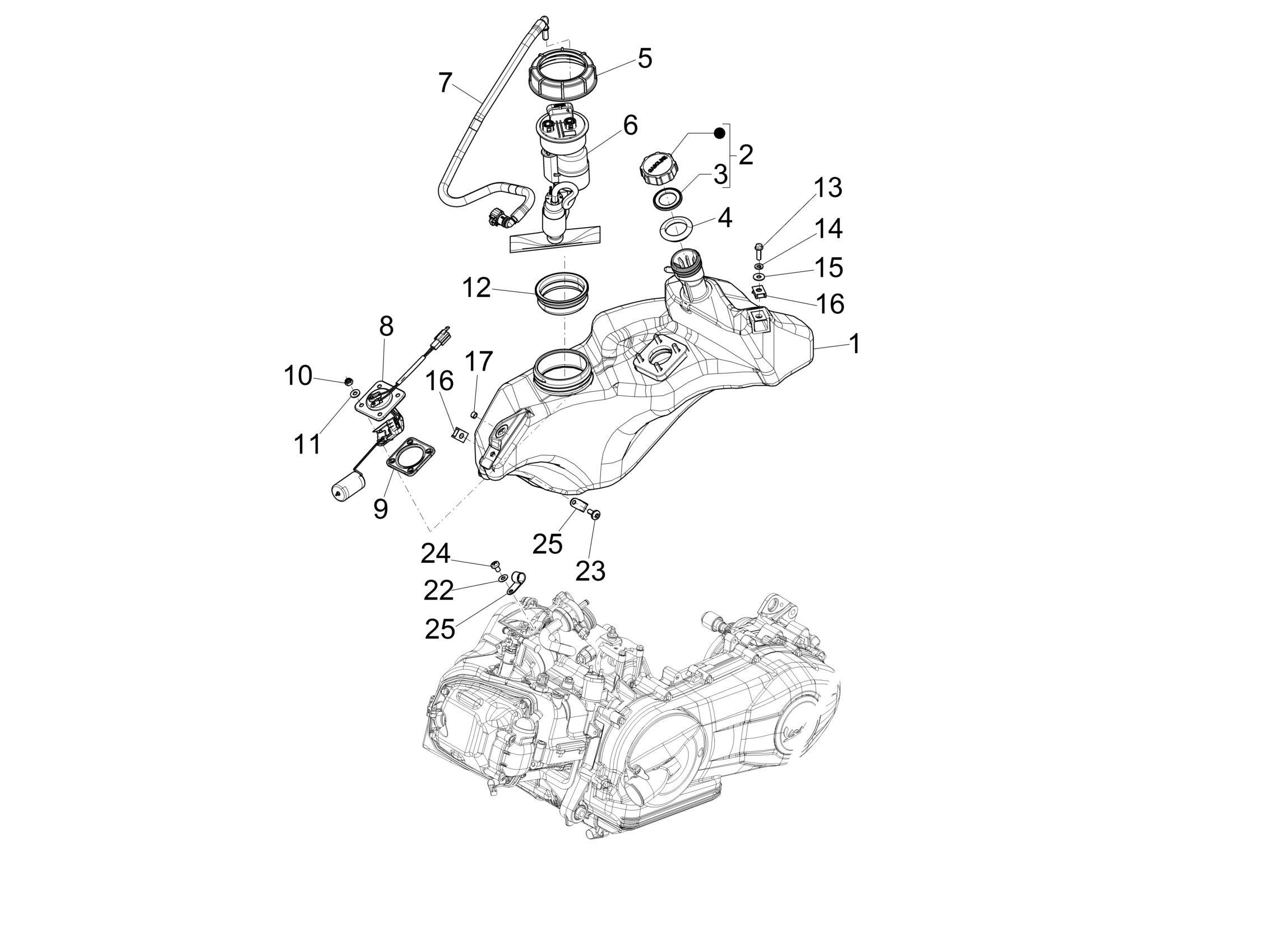Vespa Primavera 150 4T 3V ie no ABS E3 2014-2016 NAFTA — Brandstoftank