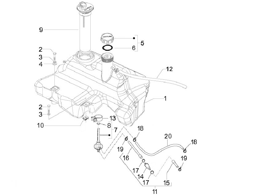 Vespa S 150 4T no ABS E3 2009-2010 APAC — Brandstoftank