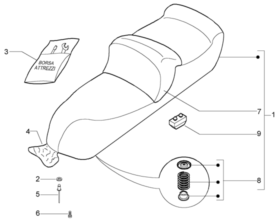 Piaggio X9 500 Evolution ABS — Zadel-Gereedschapstas