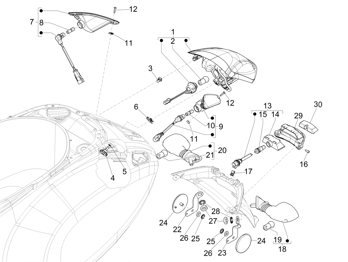 Vespa Primavera 50 E4 NAFTA 2020-2023 — Achterlichten - Knipperlichten