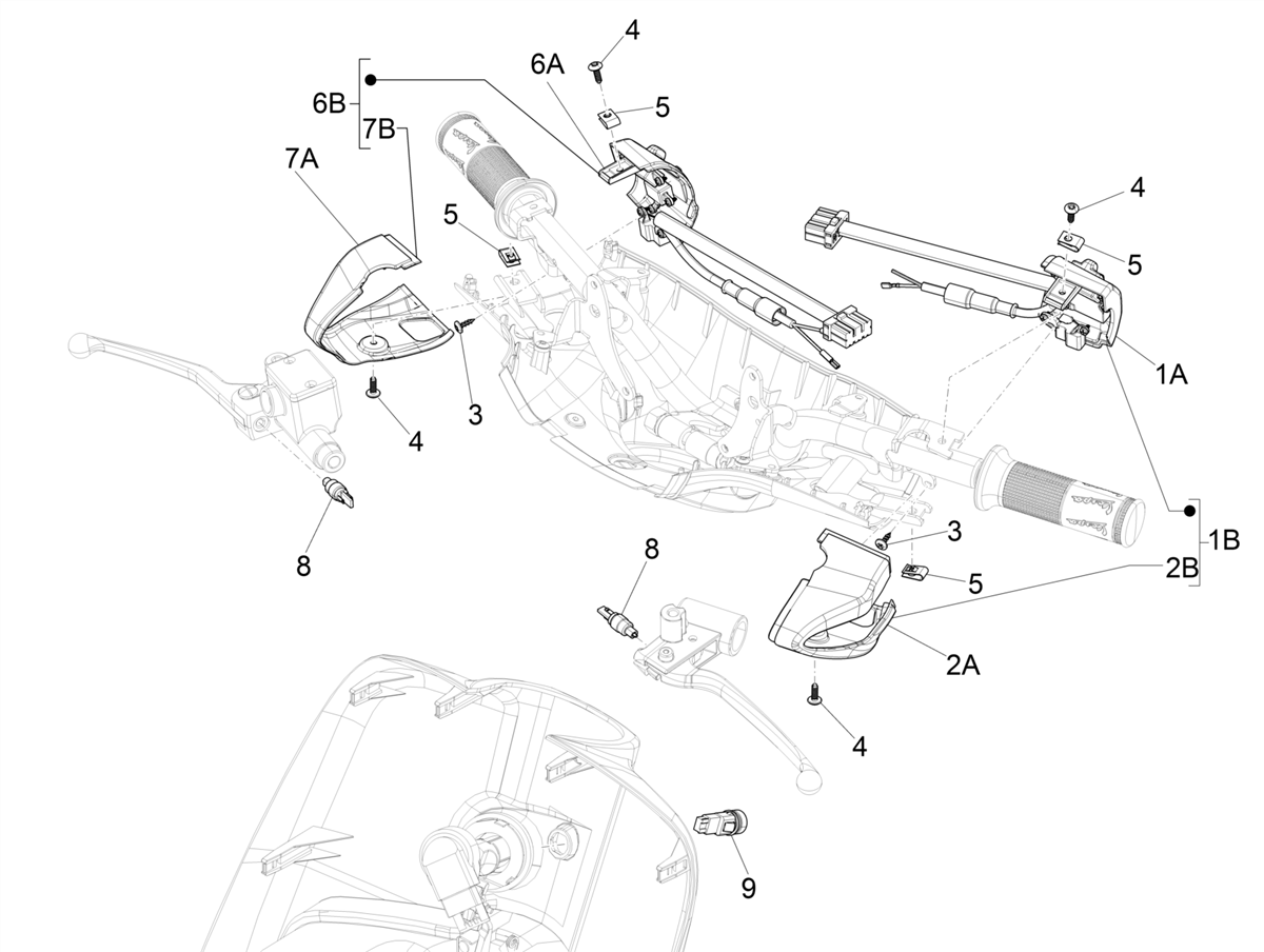 Vespa Sprint 150 4T 3V Iget ABS E4 2016-2023 NAFTA — Schakelaars-Drukknopschakelaar
