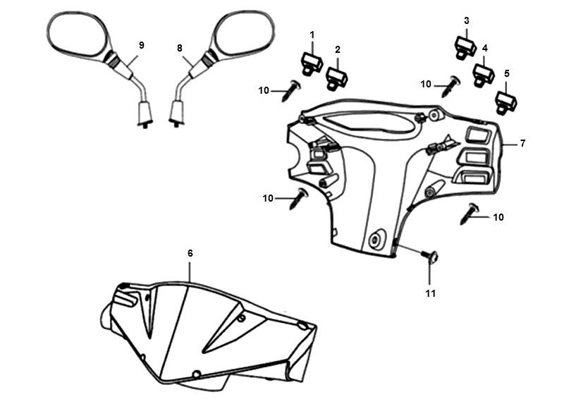 SYM X-PRO 50 (AE05W5-NL) (L4) — Koplampkap-Tellerbekleding-Spiegels