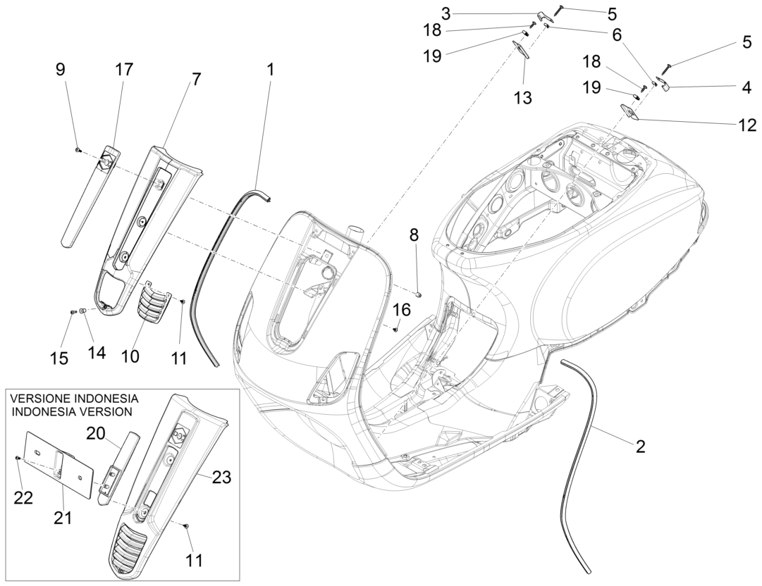 Vespa S 150 4T 3V ie no ABS E3 2012-2014 APAC — Voorscherm
