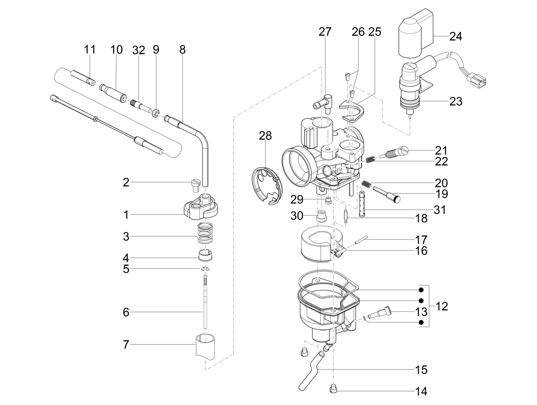 Vespa LX 50 4T 4V no ABS E2 2009-2013 EMEA — Carburateuronderdelen