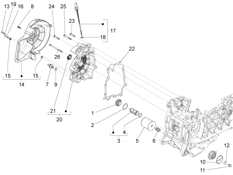 Vespa S 150 4T 3V ie no ABS E3 2012-2014 APAC — Vliegwieldeksel - Oliefilter