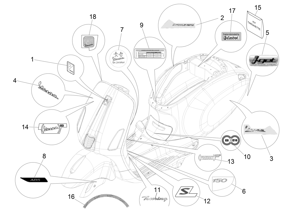 Vespa Primavera 150 ABS E5 2020-2023 EMEA Gso — Stickers-Emblemen