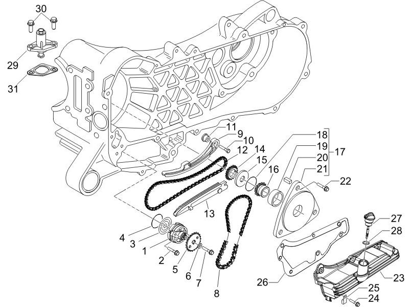 Zip 50 4T 25 km/h no ABS E2 2006-2016 EMEA — Oliepomp