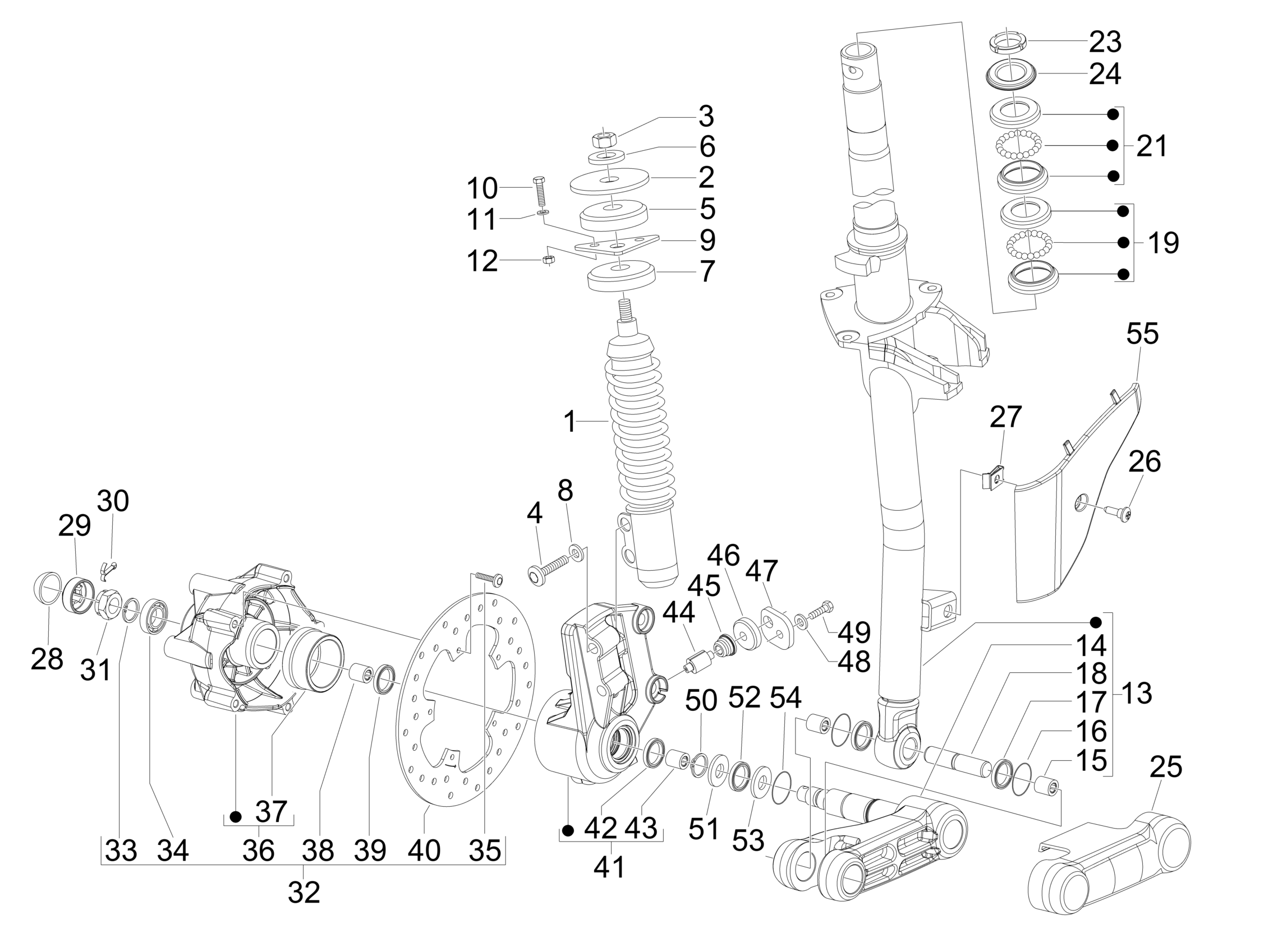 Vespa S 150 4T no ABS E3 2009-2010 APAC — Voorvork - Balhoofdset