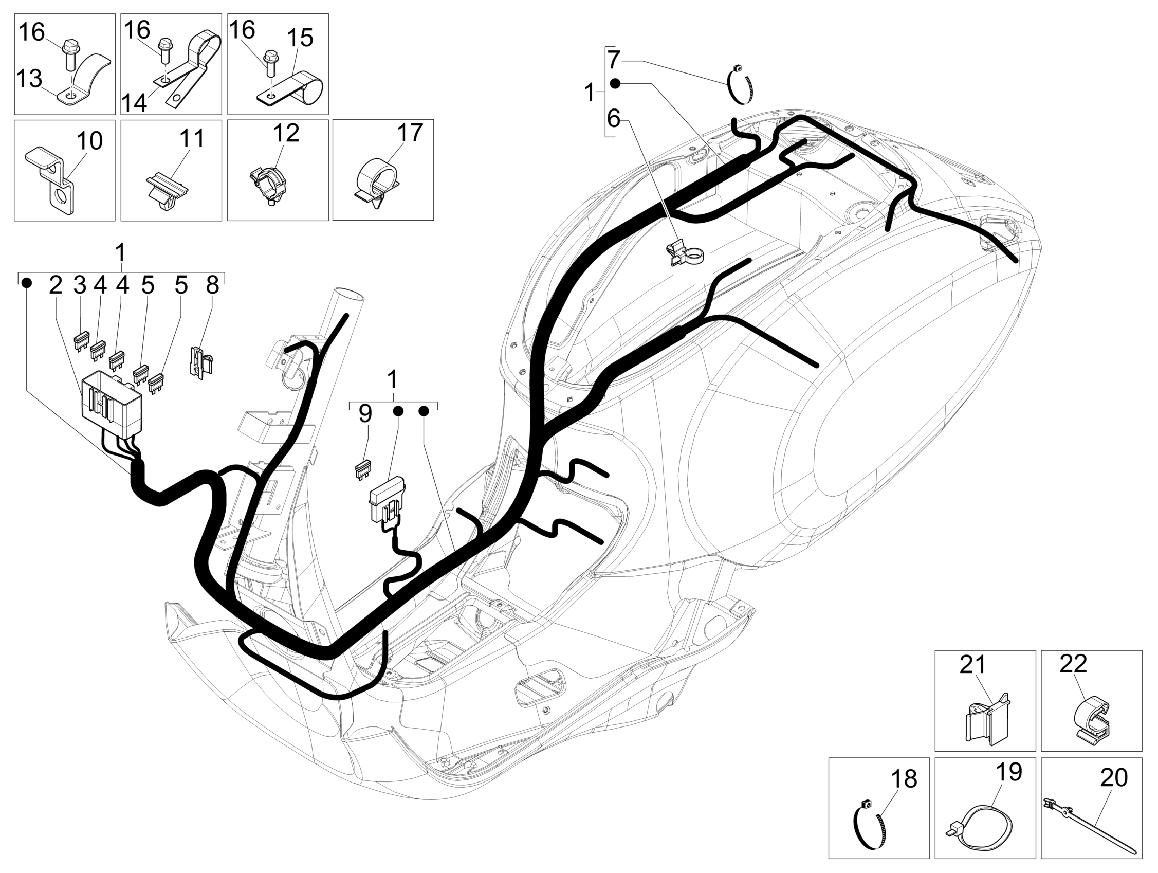 Vespa Primavera 150 4T 3V ie no ABS E3 2015 APAC — Hoofdkabelboom