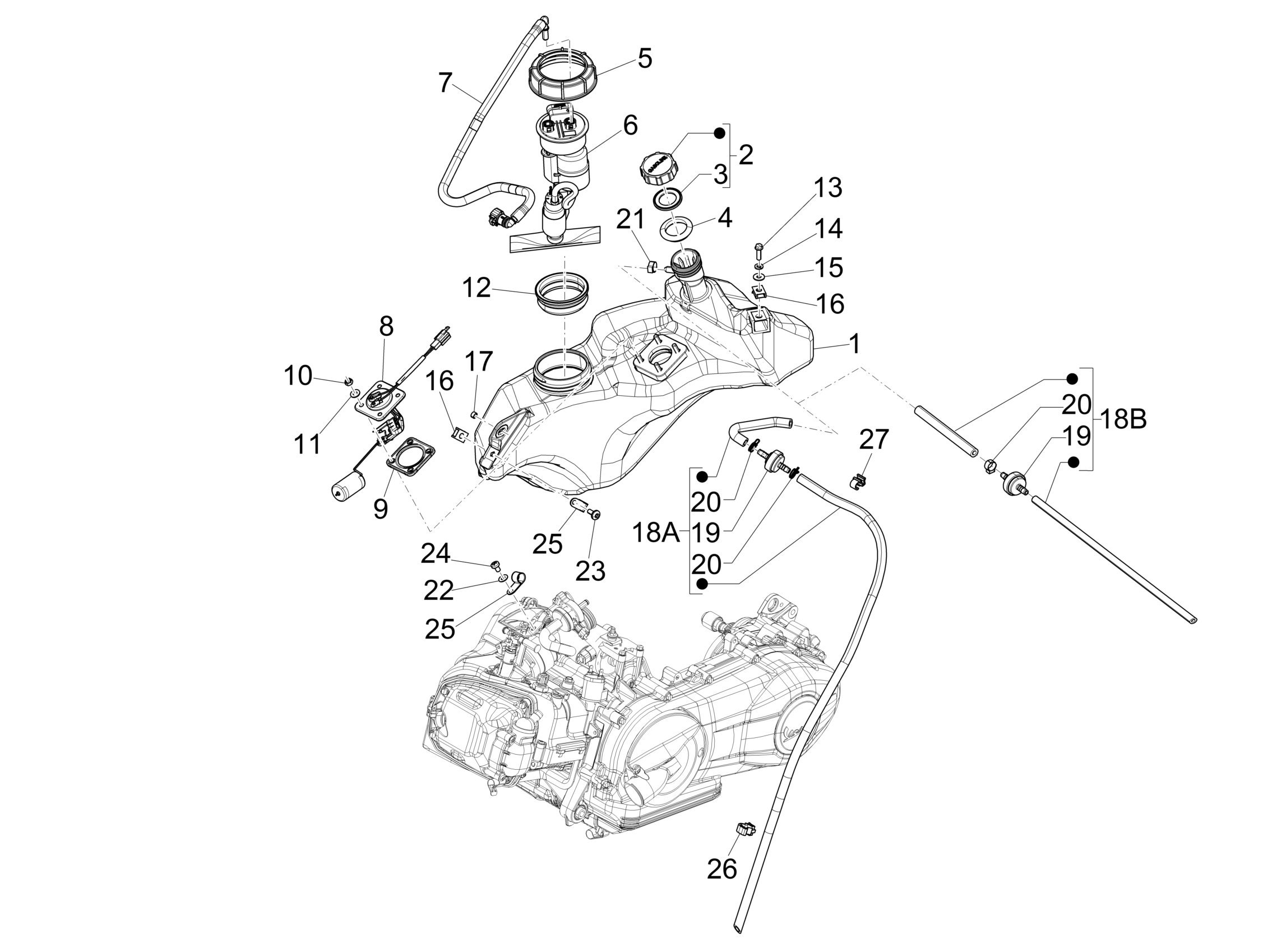 Vespa Sprint 150 4T 3V ie no ABS E2 E3 2015 APAC — Brandstoftank