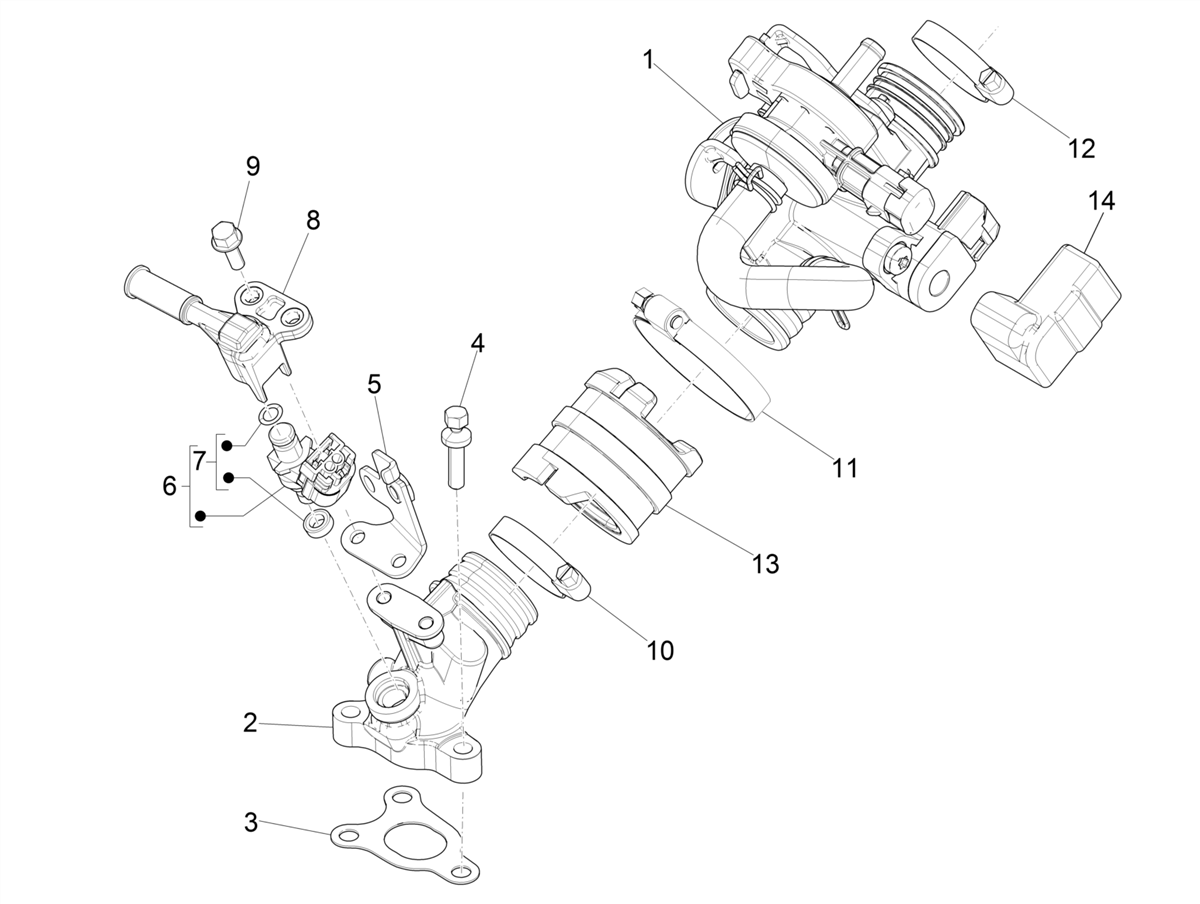 Vespa Primavera No ABS 50 4T 3VS E4 2017-2020 EMEA — Gasklephuis - Injector - Inlaatspruitstuk