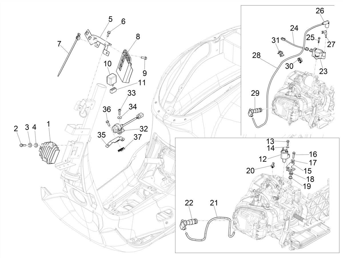 Vespa Primavera 150 E4 E5 75 Anniversario 2021 APAC — Spanningsregelaar-CDI-Bobine