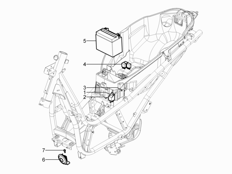 Beverly 300 Rst S 4T 4V ie E3 2010-2016 EMEA — Afstandsbedieningen - Batterij - Claxon