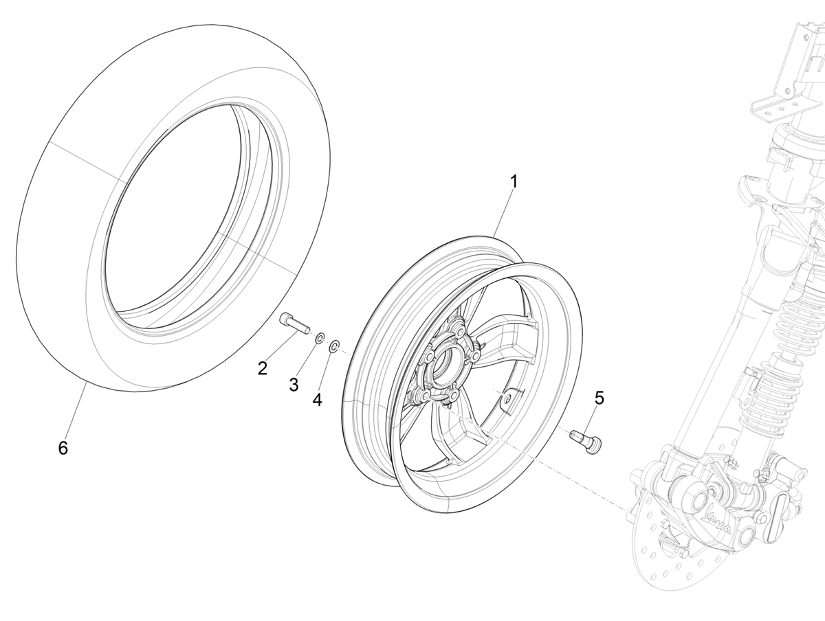 Vespa Sprint 150 4T 3V Iget ABS E4 2016-2023 NAFTA — Voorwiel