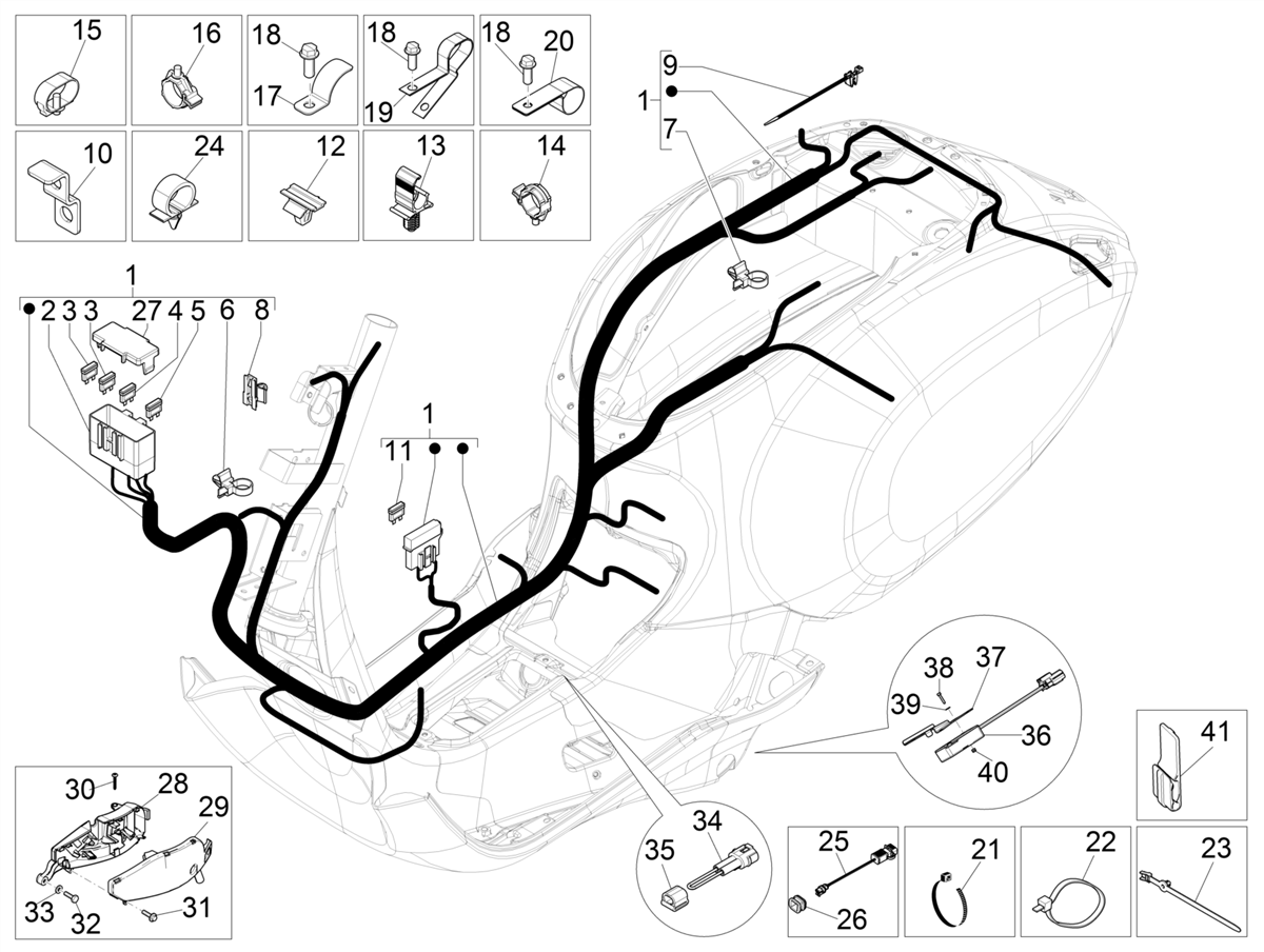 Vespa Sprint 150 4T 3V Iget ABS E4 2016-2023 NAFTA — Hoofdkabelboom
