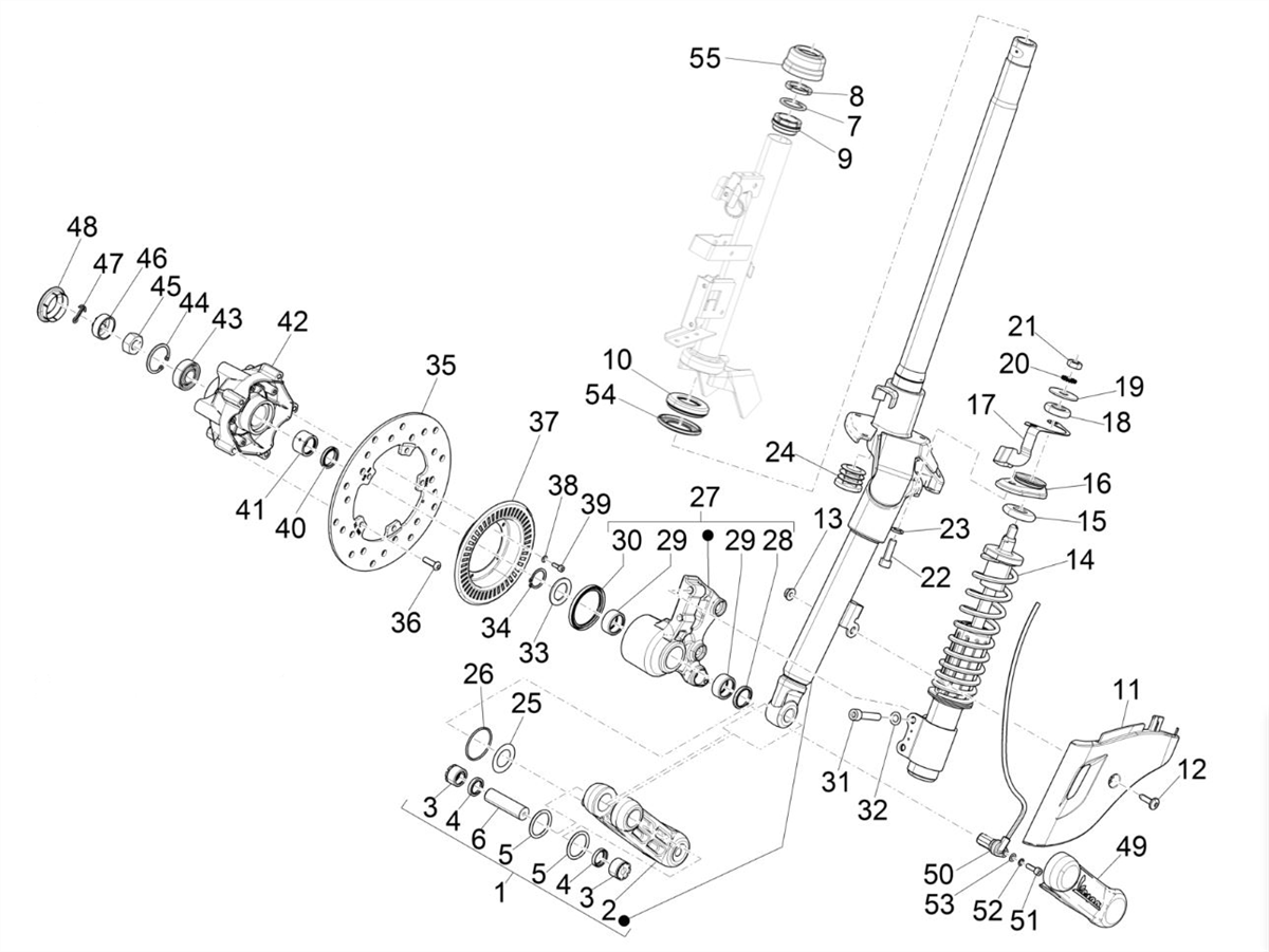 Vespa Primavera 150 E5 2023 APAC — Voorvork - Balhoofdset