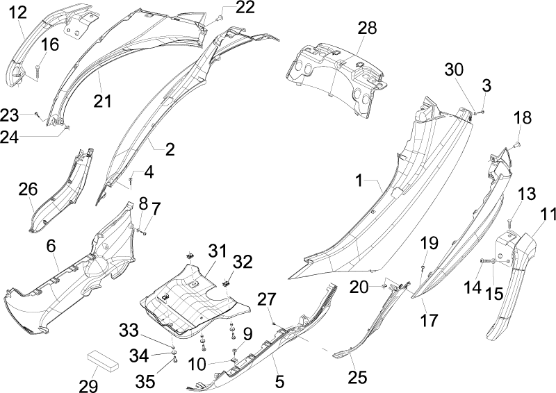 MP3 125 ie 2008-2011 EMEA — Zijafdekking - spoiler