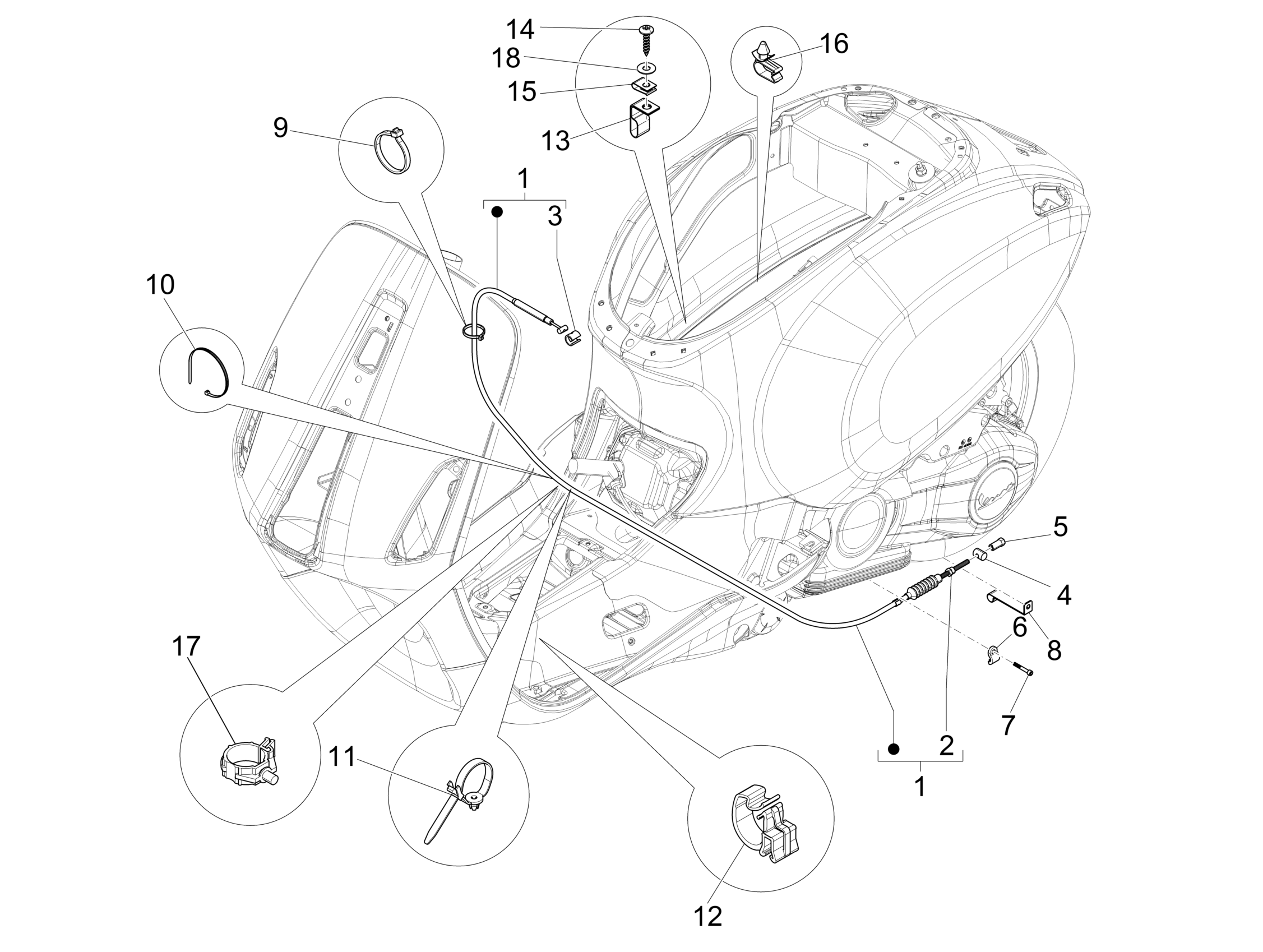 Vespa Sprint 150 4T 3V ie no ABS E3 2015-2016 APAC — Kables