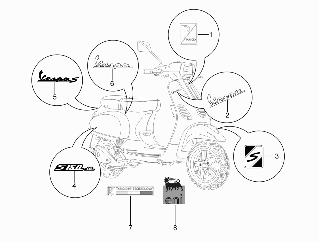 Vespa S 150 4T ie no ABS E3 2011-2013 APAC — Stickers-Emblemen