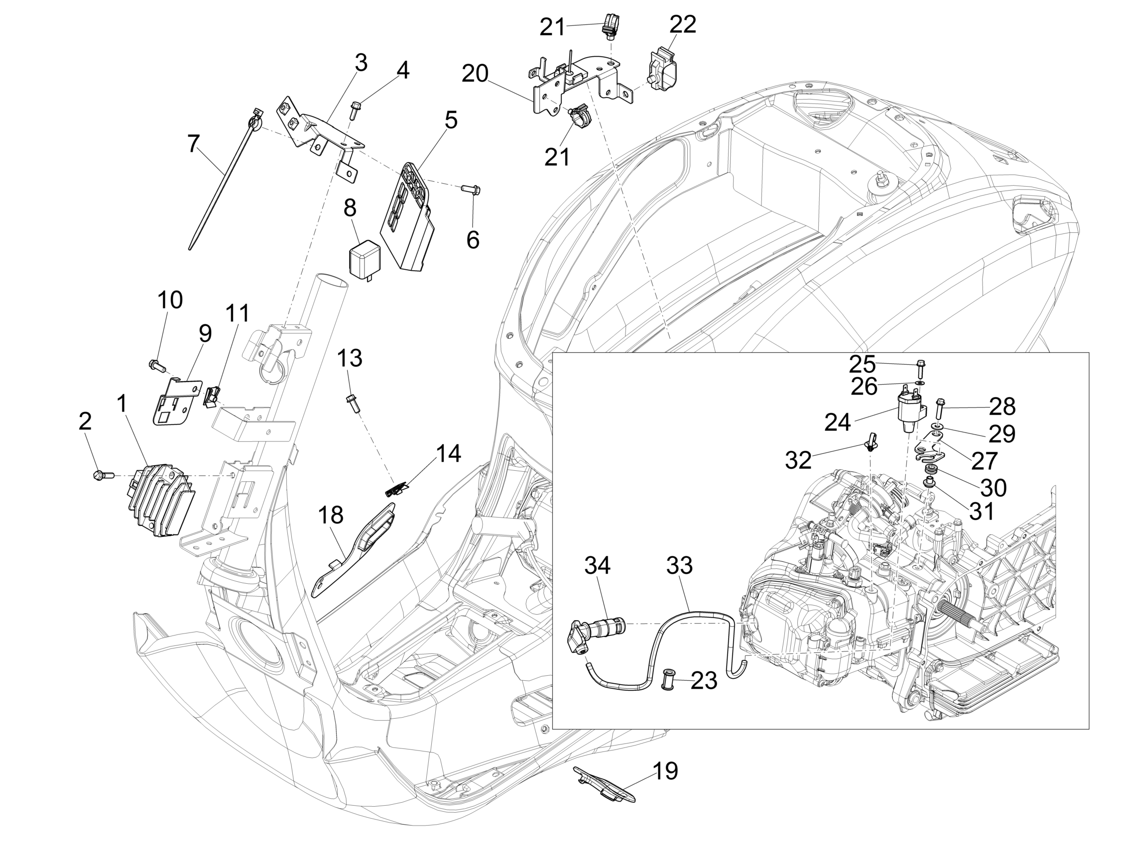 Vespa Sprint 150 4T 3V ie no ABS E3 2015-2016 APAC — Spanningsregelaar-CDI-Bobine