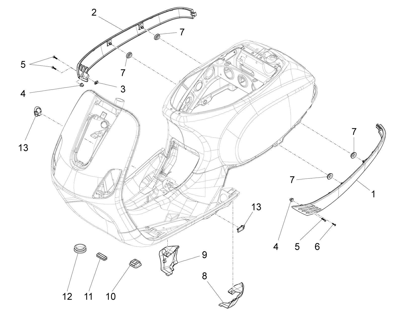 Vespa S 150 4T 3V ie no ABS E3 2012-2014 APAC — Zijkappen-Spoiler