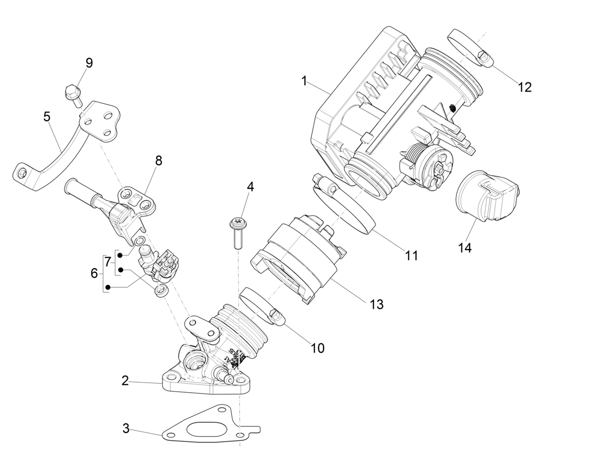 Vespa Primavera 150 ABS E5 2020-2023 EMEA Gso — Gasklephuis - Injector - Inlaatspruitstuk