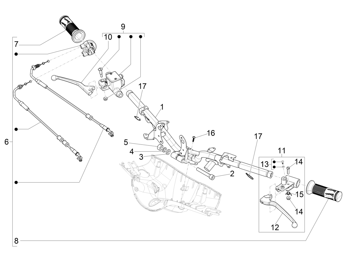 Vespa Sprint 150 4T 3V Iget ABS E5 2021-2023 APAC — Stuur - Hoofdremcilinder