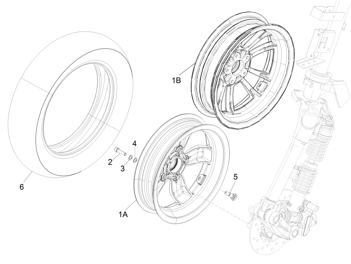 Vespa Primavera 50 4T 3V no ABS E4 2018-2019 APAC — Voorwiel