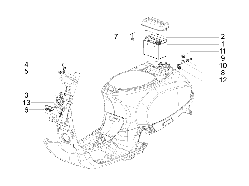 Vespa S 150 College 4T 2V ie no ABS E3 2009-2012 EMEA — Relais-Accu-Claxon
