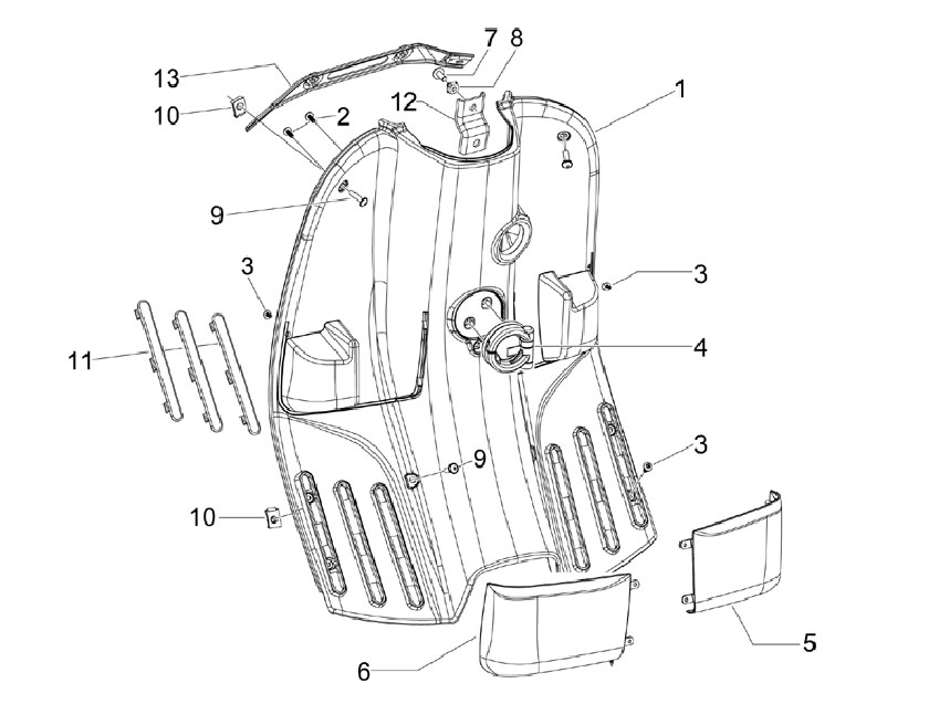 Vespa S 150 4T no ABS E3 2009-2010 APAC — Handschoenenkastje voor - Achterscherm