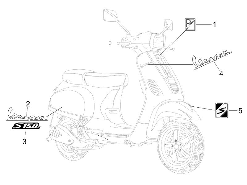 Vespa S 150 4T 2V no ABS E3 2008-2009 EMEA — Stickers-Emblemen
