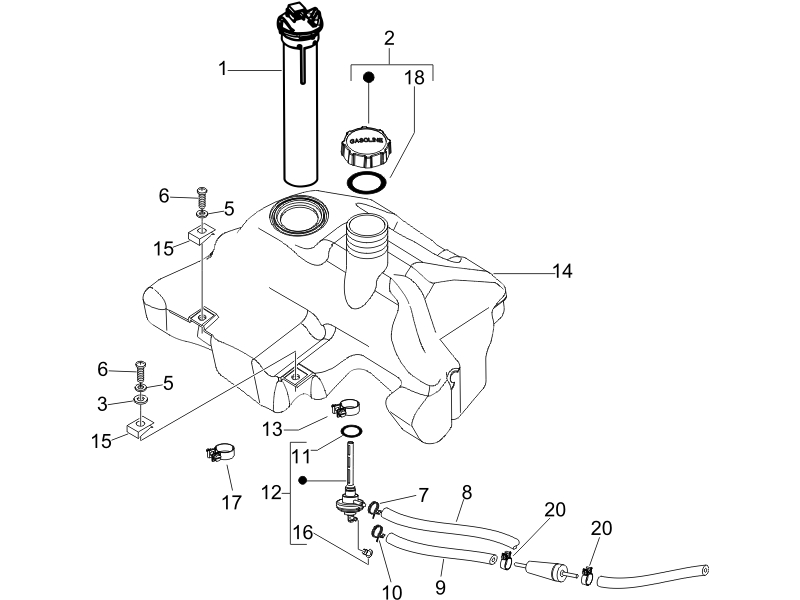 Vespa LXV 50 2T no ABS E2 2007 EMEA — Brandstoftank
