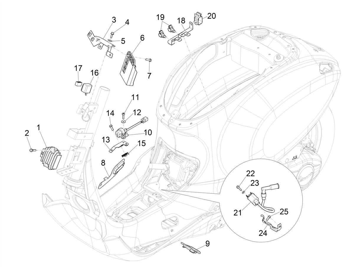 Vespa Primavera No ABS 50 4T 3VS E4 2017-2020 EMEA — Spanningsregelaar-CDI-Bobine