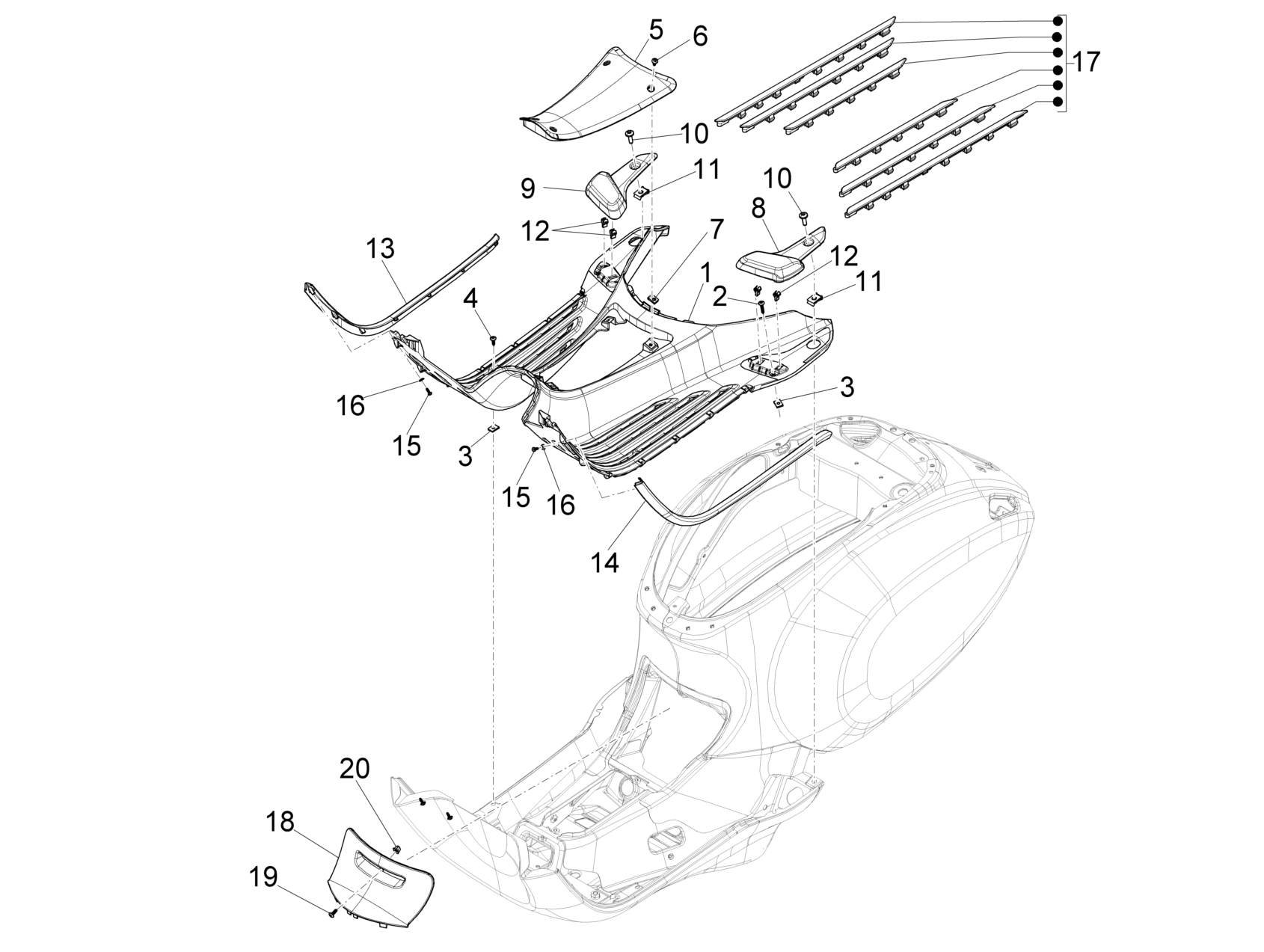 Vespa Sprint 150 4T 3V Iget ABS E5 2021-2023 APAC — Treeplaat-Voetsteunen