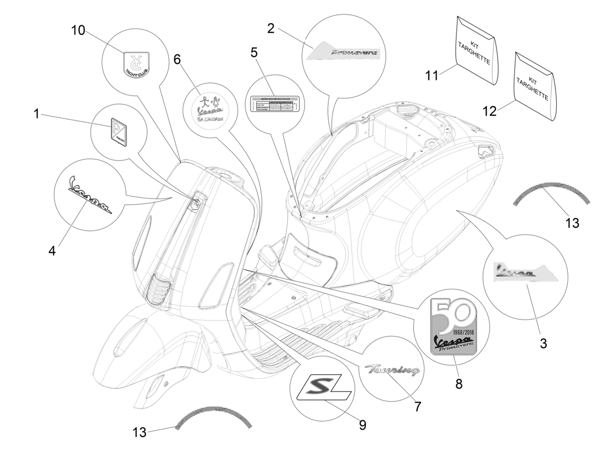 Vespa Primavera No ABS 50 4T 3VS E4 2017-2020 EMEA — Stickers-Emblemen